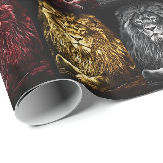 Majestic Trio Lions Pattern Geschenkpapier (Rolleneckpunkt)