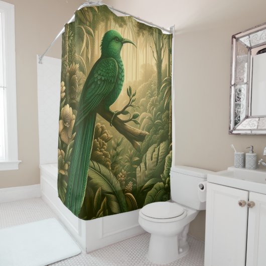 Majestic Tropical Bird im grünen Dschungel 3 Duschvorhang (Beispiel)