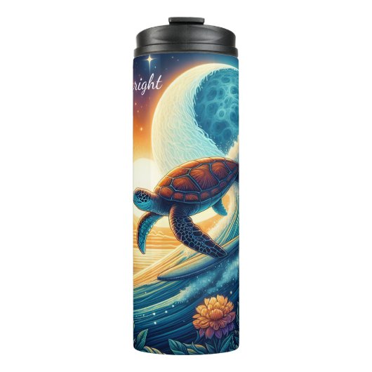 Majestic Turtle Surfing Sunset Ocean Thermosbecher (Vorderseite)