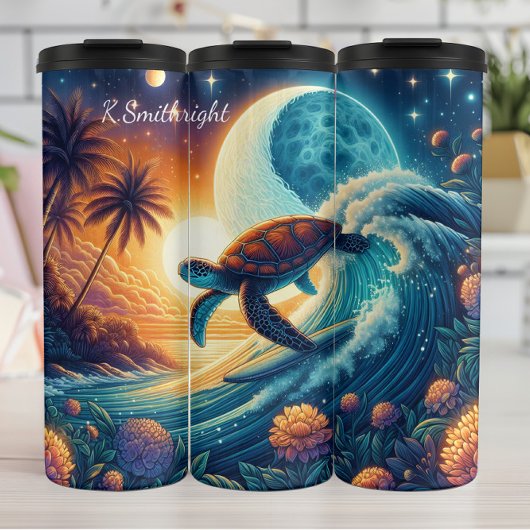 Majestic Turtle Surfing Sunset Ocean Thermosbecher