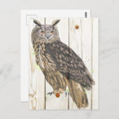 Majestic Uhu auf verblassten Holzplanken Postkarte (Vorne/Hinten)