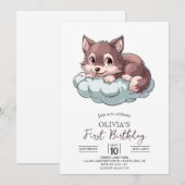 Majestic Unique Digital Wolf 1. Geburtstag Einladung (Vorne/Hinten)
