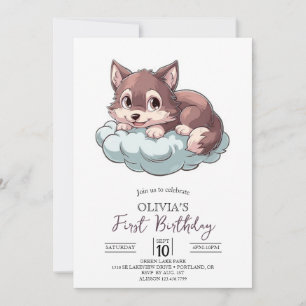 Majestic Unique Digital Wolf 1. Geburtstag Einladung