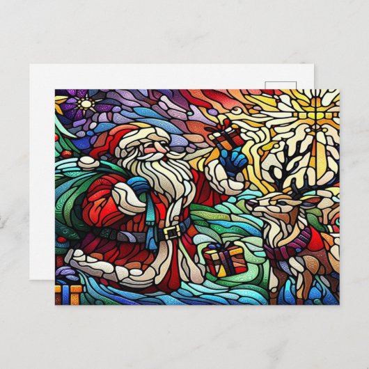 Majestic verkettet Glass Santa und Reindeerts Postkarte (Vorne/Hinten)