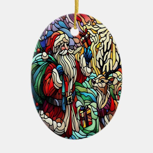 Majestic verkettet Glass Santa und Rentier Keramik Ornament (Vorne)