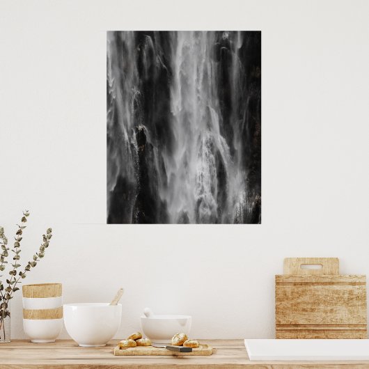 Majestic Wasserfall Boka, Slowenien, schwarz und w Poster (Küche)