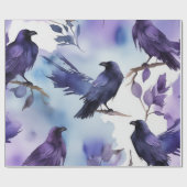 Majestic Watercolor Crow-Muster Geschenkpapier (Flach)