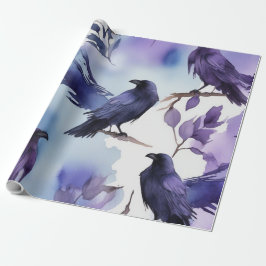 Majestic Watercolor Crow-Muster Geschenkpapier