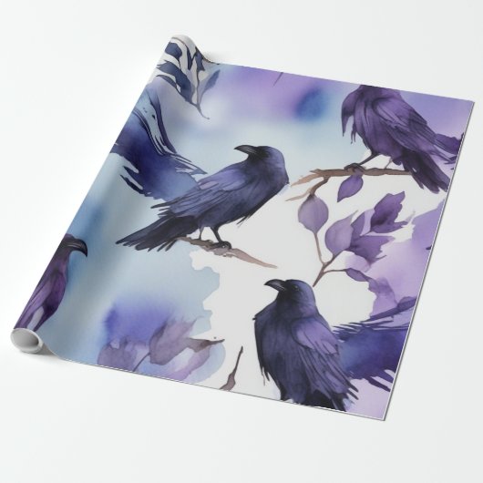 Majestic Watercolor Crow-Muster Geschenkpapier (Ungerollt)