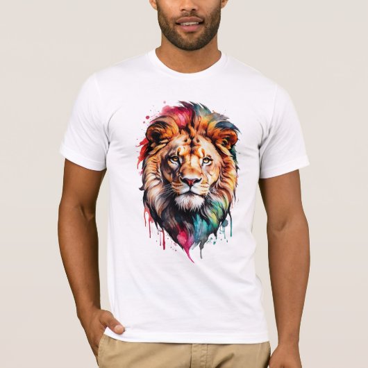 Majestic Watercolor Splash Artistic Lion Bold T-Shirt (Vorderseite)