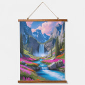 Majestic Waterfall & Berglandschaft Wandteppich Mit Holzrahmen (Vorderseite)