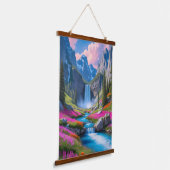 Majestic Waterfall & Berglandschaft Wandteppich Mit Holzrahmen (Gewinkelt)