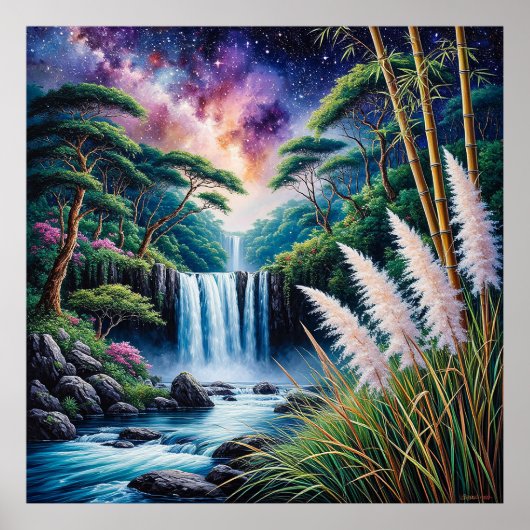 Majestic Waterfall im üppigen Wald Unterhalb des H Poster (Vorne)