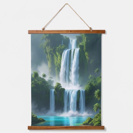 Majestic Waterfall Landschaft Wandteppich Mit Holzrahmen (Vorderseite)