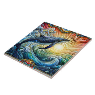 Majestic Whale in verkettetem Glas Fliese