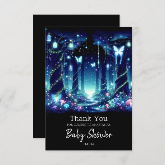 Majestic Whimsical Enchanted Forest Baby Shower Dankeskarte (Vorne/Hinten)