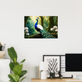 Majestic White and Blue Peacock in Forest Poster (Heimbüro)