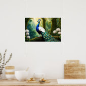 Majestic White and Blue Peacock in Forest Poster (Küche)