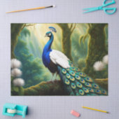 Majestic White and Blue Peacock in Forest Seidenpapier (Basteln)