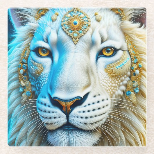 Majestic White and Gold Lion Glasuntersetzer (Vorderseite)