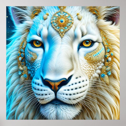 Majestic White and Gold Lion Poster (Vorne)