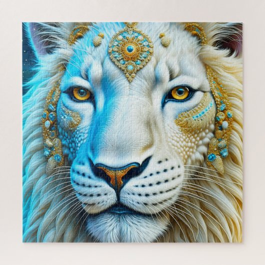 Majestic White and Gold Lion Puzzle (Vertikal)