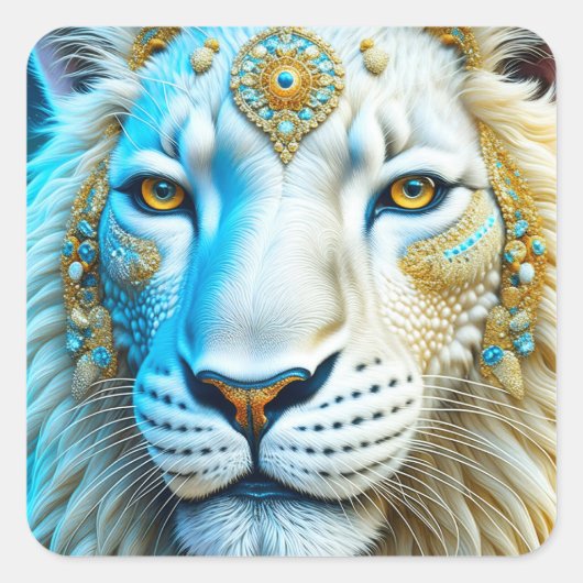 Majestic White and Gold Lion Quadratischer Aufkleber (Vorderseite)