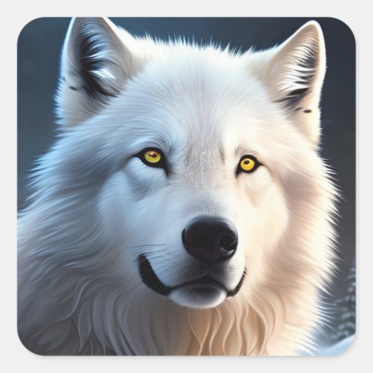 Majestic White Arctic Wolf Art Quadratischer Aufkleber (Vorderseite)