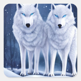 Majestic White Arctic Wolves Art Quadratischer Aufkleber
