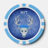 Majestic White Deer Head Antlers Rose Blue Pokerchips (Vorderseite)