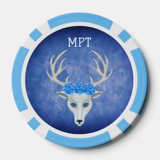 Majestic White Deer Head Antlers Rose Blue Pokerchips (Rückseite)