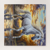 Majestic White Horping durch Wasser Puzzle (Horizontal)