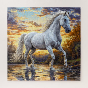 Majestic White Horping durch Wasser Puzzle