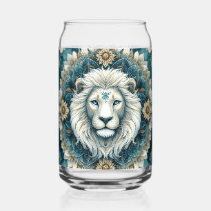 Majestic White Lion Aquamarin Blue Floral Mandala Dosenglas