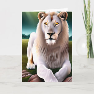 Majestic White Lion Golden Eyes Ethereal Art Karte