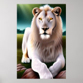 Majestic White Lion Golden Eyes Ethereal Art Poster (Vorne)