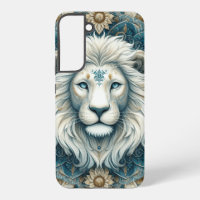 Majestic White Lion Head Aquamarin Blue Mandala