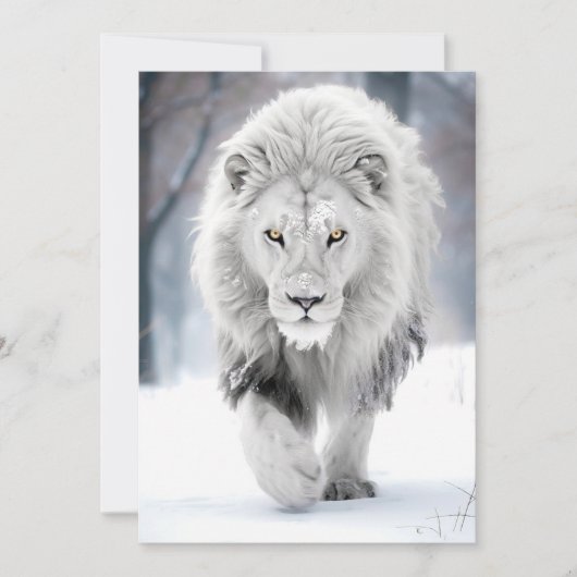 Majestic White Lion im Winter Wonderland Design Karte (Vorderseite)
