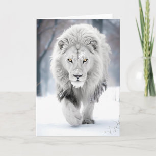Majestic White Lion im Winter Wonderland Design Karte