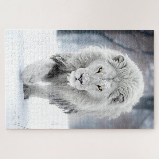 Majestic White Lion im Winter Wonderland Design Puzzle (Horizontal)
