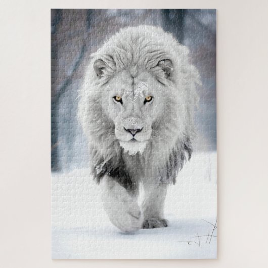 Majestic White Lion im Winter Wonderland Design Puzzle (Vertikal)