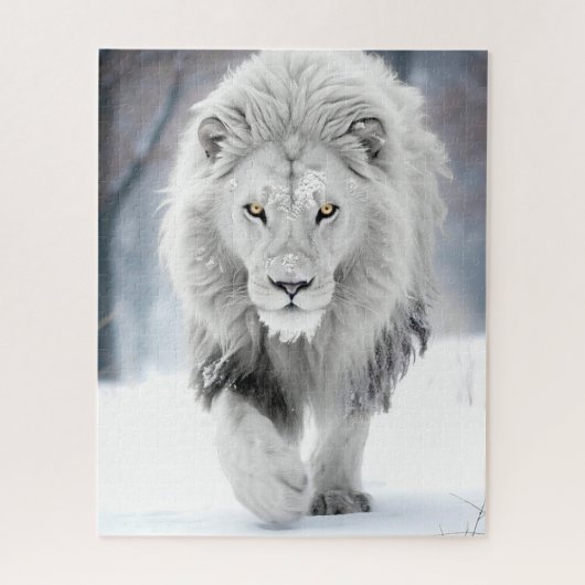Majestic White Lion im Winter Wonderland Design Puzzle (Vertikal)