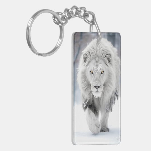 Majestic White Lion im Winter Wonderland Design Schlüsselanhänger (Vorderseite links)