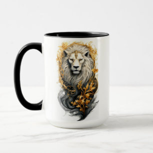 Majestic White Lion mit Golden Florals Tasse