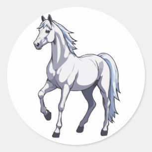 Majestic White Stallion - Graceful Horse Runder Aufkleber