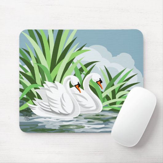 Majestic White Swan Pair Mousepad (Mit Mouse)