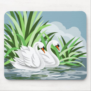 Majestic White Swan Pair Mousepad