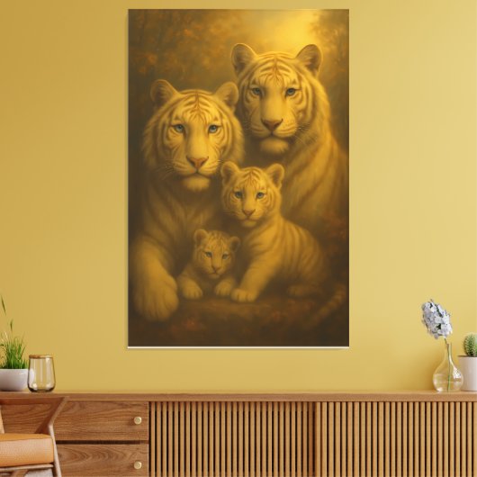 Majestic White Tiger Family – Fine Art Canvas Prin Leinwanddruck (Insitu (Wohnzimmer))