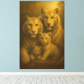Majestic White Tiger Family – Fine Art Canvas Prin Leinwanddruck (Insitu (Holzboden))