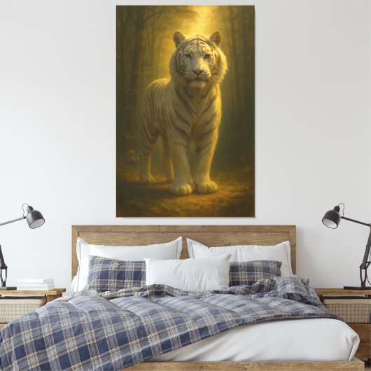 Majestic White Tiger – Fine Art Premium Canvas Leinwanddruck (Insitu (Schlafzimmer))
